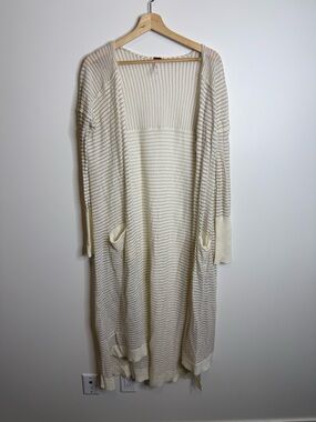 Free People Cream Long Open-Front Ribbed Cardigan size medium